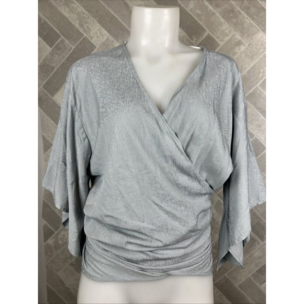Final Touch Women Front Tie Blue Cabana Wrap Top Blouse Size Medium Made In USA
